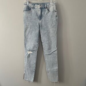 Express Skinny High rise 4-way Hyper Stretch Light Blue Distressed Jean Medium